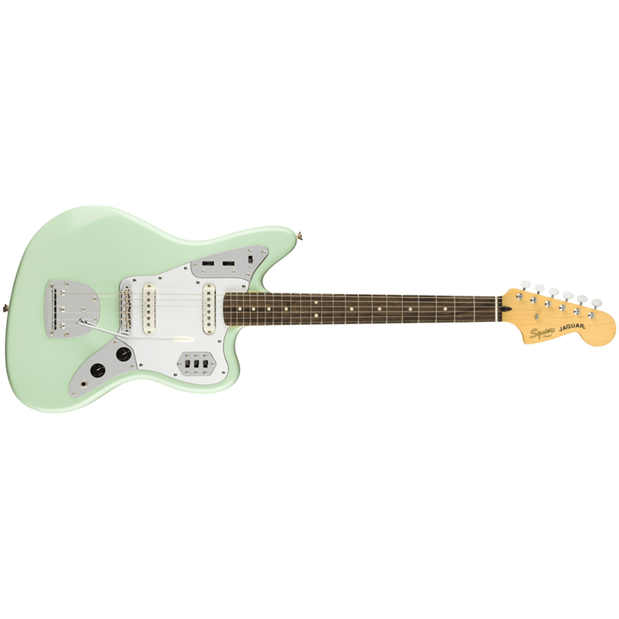 Picture of a Squier Vintage Modified Jaguar in Sea Foam Green