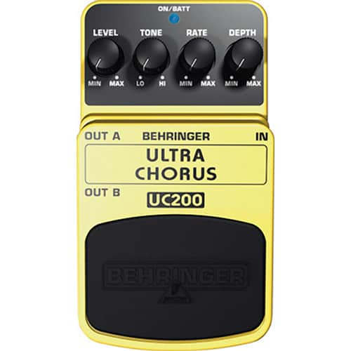 Top view of the Behringer UC200 Ultra Chorus guitar pedal
